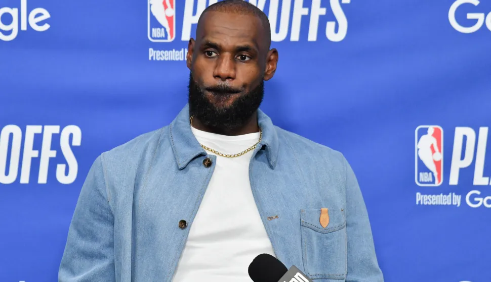 LOS ANGELES, CALIFORNIA - MAY 11: LeBron James #23 of the Los Angeles Lakers speaks to the media during a press conference after Game Four of the Second Round of the NBA Western Conference Playoffs against the Oklahoma City Thunder at Crypto.com Arena on May 11, 2026 in Los Angeles, California. NOTE TO USER: User expressly acknowledges and agrees that, by downloading and or using this photograph, User is consenting to the terms and conditions of the Getty Images License Agreement. Allen Berezovsky/Getty Images/AFP (Photo by Allen Berezovsky/GETTY IMAGES NORTH AMERICA/Getty Images via AFP)