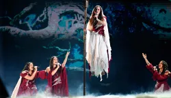 Croatian singers of band Lelek and representing Croatia with the song 'Andromeda' perform during the first semi-final of the Eurovision Song Contest 2026 (ESC) at Wiener Stadthalle in Vienna, Austria on May 12, 2026. (Photo by Tobias SCHWARZ/AFP)