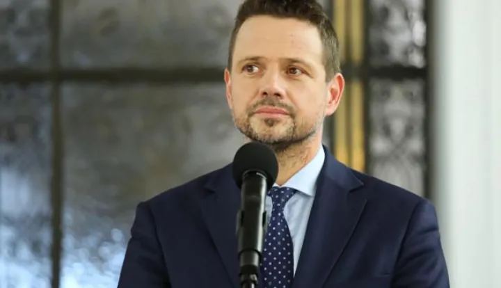 epa08424180 Mayor of Warsaw, Poland's main opposition party Civic Platform (PO) new candidate for Poland's President Rafal Trzaskowski reacts during a press conference in Warsaw, Poland, 15 May 2020. This morning Malgorzata Kidawa-Blonska officially gave up her candidacy for the presidential elactions. EPA/Tomasz Gzell POLAND OUT