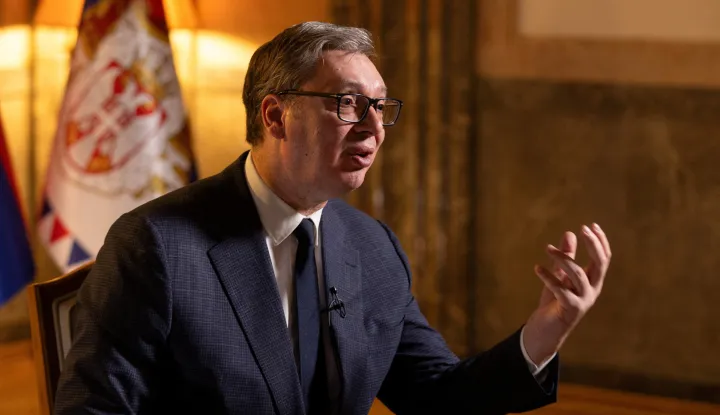 FILE PHOTO: Serbian President Aleksandar Vucic speaks during an interview with Reuters in Belgrade, Serbia, February 4, 2026. REUTERS/Djordje Kojadinovic/File Photo Photo: DJORDJE KOJADINOVIC/REUTERS
