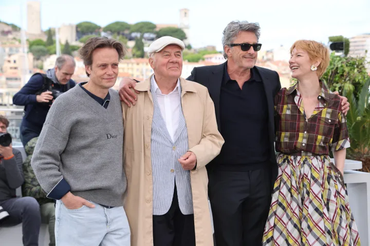August Diehl, Hanns Zischler, Pawel Pawlikowski and Sandra Huller poses at the photocall of 'Fatherland' during the 79th Cannes Film Festival at Palais des Festivals in Cannes, France, on 15 May 2026.