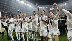 Soccer Football - UEFA Europa League - Final - SC Freiburg v Aston Villa - Besiktas Park, Istanbul, Turkey - May 21, 2026 Aston Villa players celebrate after winning the UEFA Europa League REUTERS/Kemal Aslan Photo: KEMAL ASLAN/REUTERS