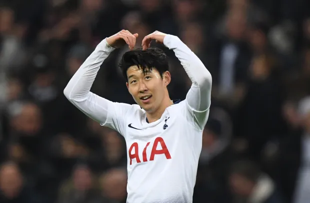 epa07249325 Tottenham Hotspur Heung Min Son celebrates scoring a goal during the English Premier League soccer match between Tottenham Hotspur and AFC Bournemouth in Wembley Stadium in London, Britain, 26 December 2018. EPA/FACUNDO ARRIZABALAGA EDITORIAL USE ONLY. No use with unauthorized audio, video, data, fixture lists, club/league logos or 'live' services. Online in-match use limited to 75 images, no video emulation. No use in betting, games or single club/league/player publications