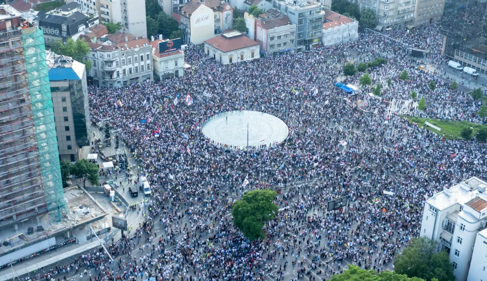 23, May, 2026, Belgrade - Drone footage of Slavija Square where a rally called "You and I, Slavija, because students win" organized by students in the blockade is being held. Photo: M.M./ATAImages23, maj 2026, Beograd - Snimci iz drona na Trg Slavija gde se odrzava skup pod nazivom "Ti i ja, Slavija, jer studenti pobedjuju" koji su organizovali studenti u blokadi. Photo: M.M./ATAImages Photo: M.M./ATAImages/PIXSELL