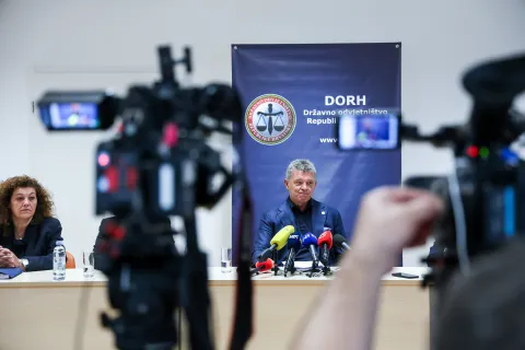26.05.2026., Zagreb - Glavni drzavni odvjetnik Republike Hrvatske Ivan Turudic odrzao je konferenciju za medije na kojoj je predstavio rezultate rada drzavnih odvjetnistva u 2025. godini, osvrnuo se na dvije godine mandata glavnog drzavnog odvjetnika RH te postignute rezultate, a sve u povodu ovogodisnjeg obiljezavanja Dana drzavnog odvjetnistva. Photo: Igor Kralj/PIXSELL