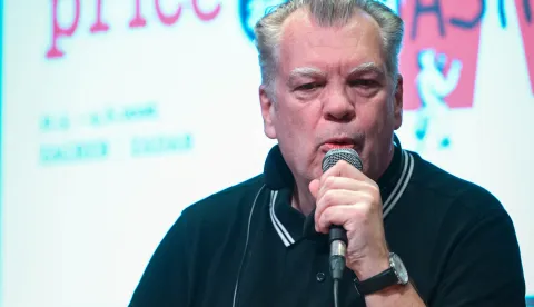 31.05.2026., Zagreb - Festival europske kratke price, koji se ove godine odrzavao na temu "Covjek protiv masine", otvorili su proslavljeni norveski pisac Frode Grytten i dugogodisnji voditelj Festival europske kratke price Roman Simic u Vintage Industrial Bar. Photo: Neva Zganec/PIXSELL