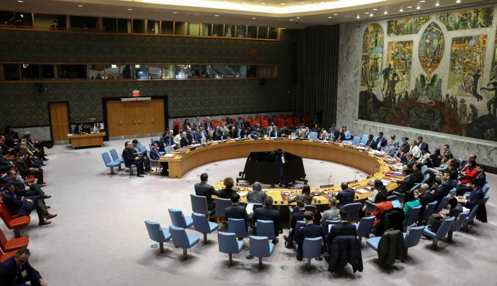 General view of a UN Security Council meeting on the situation in Iran at United Nations headquarters in New York on January 15, 2026. (Photo by ANGELA WEISS/AFP)