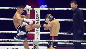 21.09.2024., Zagreb, Arena - Turnir u kickboxingu, Glory 95, odrzava se u Areni Zagreb. Photo: Marko Prpic/PIXSELL Zagreb: Turnir u kickboxingu, Glory 95, u Areni Zagreb, Andrej Kedve&scaron; - Guerric Billet KEDVE&Scaron; (UDARA NOGOM)