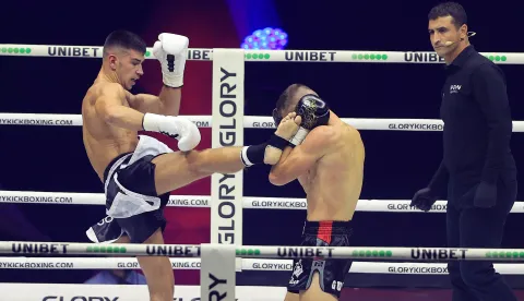 21.09.2024., Zagreb, Arena - Turnir u kickboxingu, Glory 95, odrzava se u Areni Zagreb. Photo: Marko Prpic/PIXSELL Zagreb: Turnir u kickboxingu, Glory 95, u Areni Zagreb, Andrej Kedve&scaron; - Guerric Billet KEDVE&Scaron; (UDARA NOGOM)