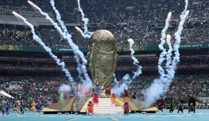 Artist perform during the opening ceremony ahead of the 2026 World Cup Group A football match between Mexico and South Africa at the Mexico City Stadium in Mexico City on June 11, 2026. (Photo by YURI CORTEZ/AFP)