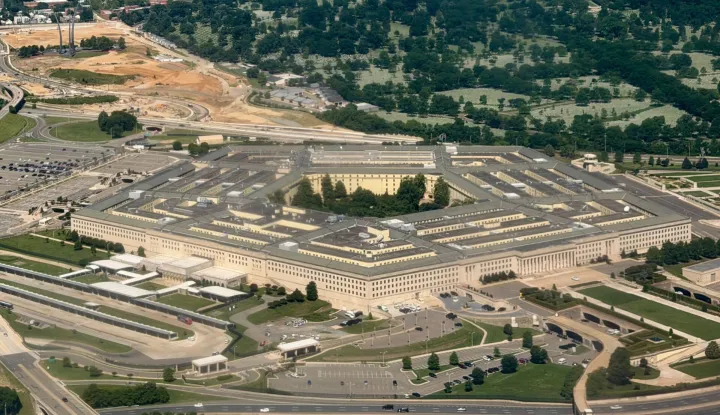 (FILES) An aerial view of the Pentagon, which houses the US Department of Defense headquarters, in Arlington, Virginia, on May 31, 2026. Part of the Pentagon went into lockdown on June 11, 2026, a spokesman said, in response to what a local fire department described as a "hazardous materials incident" at the US military headquarters. Pentagon spokesman Sean Parnell said a "shelter-in-place order" had been issued for an area affected by an "air quality issue," while the Arlington County Fire Department said it had units "including our Hazardous Materials Team" operating there to address a "hazardous materials incident." (Photo by Daniel SLIM/AFP)