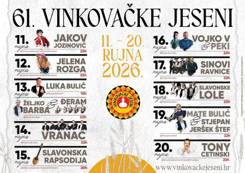 VINKOVCIPredstavljen je program ovogodi&scaron;njih Vinkovačkih jeseni koje se održavaju od 11. do 20. rujna2026.