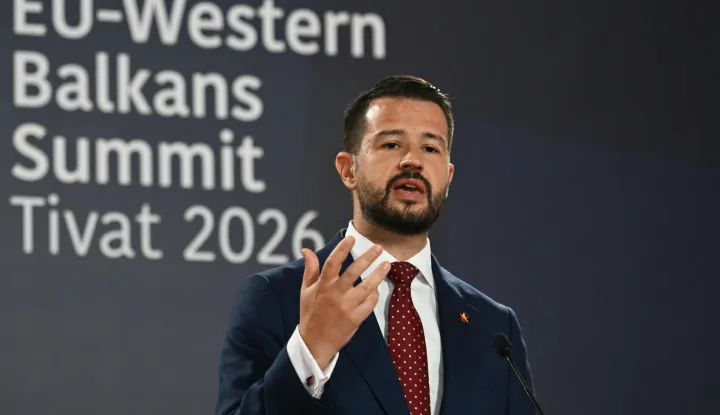 Montenegrin President Jakov Milatovic gives a press conference during an EU-Western Balkans Summit at Porto Montenegro in Tivat on June 5, 2026. (Photo by SAVO PRELEVIC/AFP)