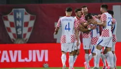 07.06.2026., stadion NK Varteks, Varazdin - Prijateljska utakmica uoci FIFA Svjetskog prvenstva, Hrvatska - Slovenija. Nogometasi Hrvatske slave pogodak Luke Modrica za vodstvo 1:0. Photo: Igor Soban/PIXSELL