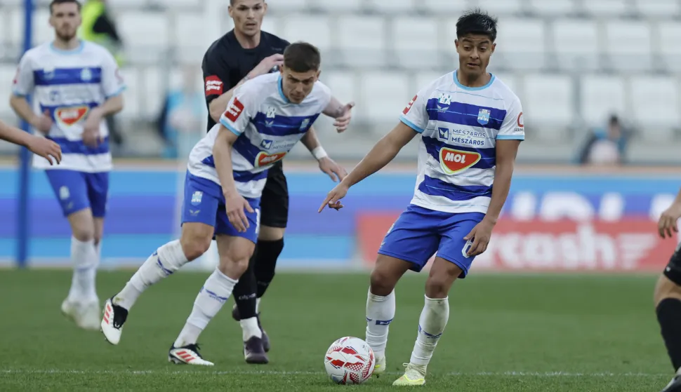 14.03.2026., stadion Opus Arena, Osijek - SuperSport HNL, 26. kolo, NK Osijek - HNK Gorica. Oleksandr Petrusenko i Mateo Mejia Photo: Davor Javorovic/PIXSELL