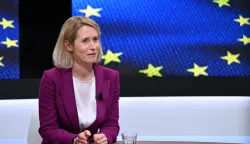EU High Representative and Vice-President for Foreign Affairs and Security Policy Kaja Kallas answers questions in an interview at the EU headquarters in Brussels on June 3, 2026. (Photo by Nicolas TUCAT/AFP)