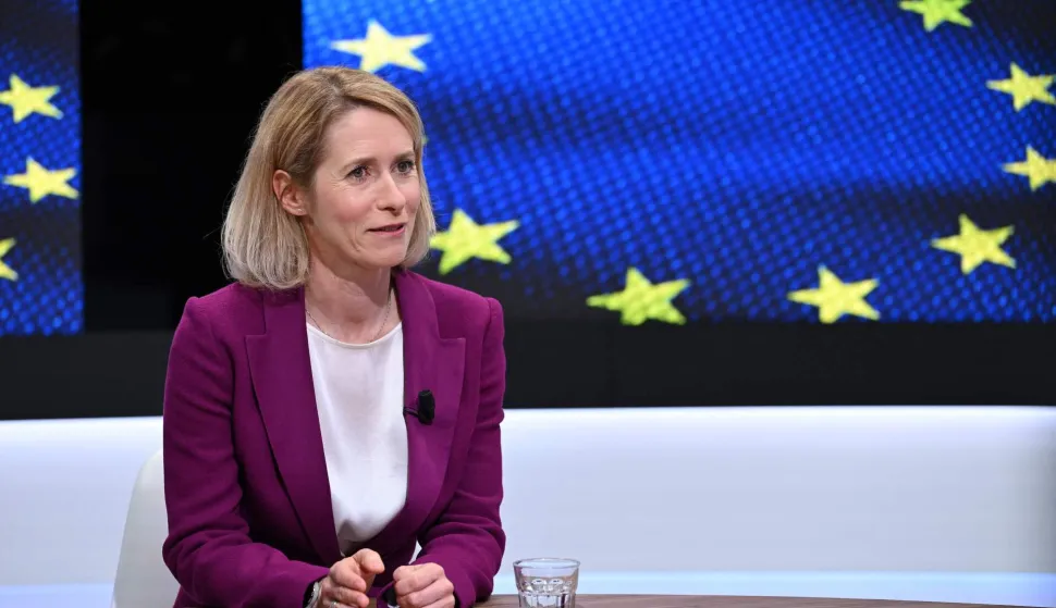 EU High Representative and Vice-President for Foreign Affairs and Security Policy Kaja Kallas answers questions in an interview at the EU headquarters in Brussels on June 3, 2026. (Photo by Nicolas TUCAT/AFP)