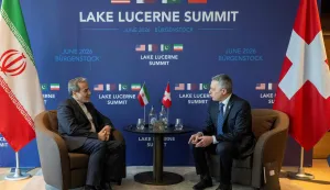Iran's Minister of Foreign Affairs Seyyed Abbas Araghchi (L) and Swiss Federal Council, Ignazio Cassis take part in bilateral discussions at the Burgenstock resort in Obbuergen, near Lucerne on June 21, 2026. A new round of negotiations over the Middle East war was set to kick off on June 21, 2026 with Iranian negotiators arriving in the Swiss host city hours ahead of US Vice President JD Vance, even as Tehran said it was closing the Strait of Hormuz again over Israeli attacks in Lebanon. (Photo by URS FLUEELER/POOL/AFP)
