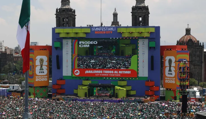 Mexican fans gather in the fan zone ahead of the 2026 World Cup football tournament Group A football match between Mexico and South Africa in Mexico City on June 11, 2026. (Photo by LUIS CORTES/AFP)