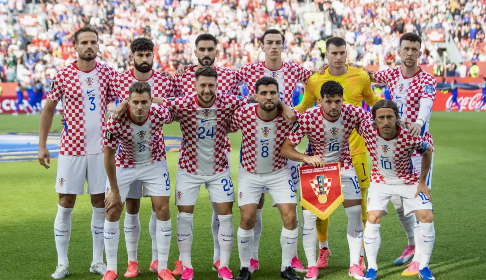 Toronto, 24.06.2026 - Utakmica drugog kola skupine L Svjetskog nogometnog prvenstva, Panama - Hrvatska na BMO Field stadionu u Torontu. Na slici početna postava Hrvatske nogometne reprezentacije, Marin Pongračić, Jo&scaron;ko Gvardiol, Josip &Scaron;utalo, Petar Musa, Dominik Livaković, Ivan Peri&scaron;ić, Josip Stani&scaron;ić, Marco Pa&scaron;alić, Mateo Kovačić, Martin Baturina, Luka Modrić.foto HINA/ Daniel KASAP/ ds