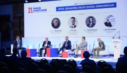 24.06.2026., Zagreb - Proslava 21. konvencije Hrvatskih izvoznika i 19. dodjela nagrada "Zlatni kljuc" u hotelu The Westin. Panel: Nova jednadzba rasta izvoza: Demografija. Zvonimir Viduka, Sinisa Krajnovic, Ivan Vidis, Stjepan Sterc. Photo: Davor Puklavec/PIXSELL