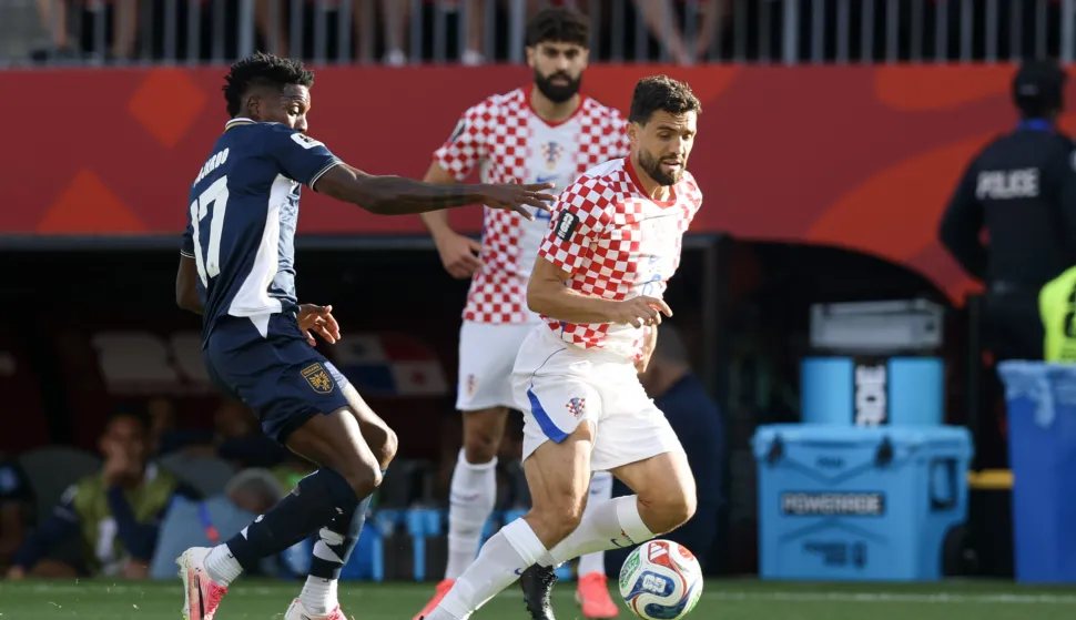 Toronto, 24.06.2026 - Utakmica drugog kola skupine L Svjetskog nogometnog prvenstva, Panama - Hrvatska na BMO Field stadionu u Torontu. Na slici Mateo Kovačić, Jo&scaron;ko Gvardiol, Jose Fajardo.foto HINA/ Daniel KASAP/ ds