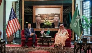 US Secretary of State Marco Rubio (L) meets Saudi Foreign Minister Faisal bin Farhan al-Saud during his visit to the Middle East to discuss the interim deal between the US and Iran with Arab Gulf allies, in Manama on June 25, 2026. Top US diplomat Marco Rubio was in Bahrain on June 25, after promising Gulf allies that Washington would protect their interests as it seeks to hammer out a final settlement to end the war with Iran. Rubio is on a regional tour to reassure the Gulf states, which were targeted by Tehran's missiles and drones during the conflict and saw their crucial oil and gas shipments effectively cut off by an Iranian blockade of the Strait of Hormuz. (Photo by Eric Lee/POOL/AFP)