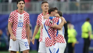 Philadelphia, 28.06.2026 - Utakmica trećeg kola skupine L Svjetskog nogometnog prvenstva Hrvatska - Gana na Lincoln Financial Field stadionu u Philadelphiji. Na slici Nikola Vla&scaron;ić, Luka Modrić, Mario Pa&scaron;alić, Igor Matanović slave zgodita koji je postigao Nikola Vla&scaron;ić.foto HINA/ Daniel KASAP/ ds