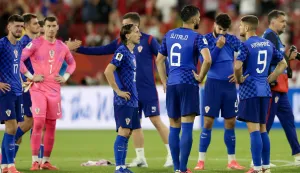 Torongo, 03.07.2026 - Utakmica 1/16 finala Svjetskog nogometnog prvenstva Portugal - Hrvatska u Torontu. Na slici hrvatski igrači Petar Sučić, Dominik Livaković, Luka Modrić, Josip &Scaron;utalo, Jo&scaron;ko Gvardiol, Andrej Kramarić na kraju utakmice.foto HINA/ Daniel KASAP/ ds