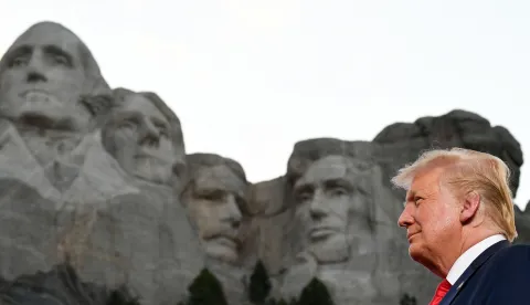 (FILES) US President Donald Trump arrives for the Independence Day events at Mount Rushmore National Memorial in Keystone, South Dakota, July 3, 2020. President Trump will headline a celebration at Mount Rushmore on July 3, 2026, on the eve of the 250th anniversary of American independence. (Photo by SAUL LOEB/AFP)