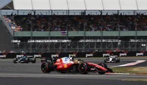 Ferrari's British driver Lewis Hamilton drives during the first practice session ahead of the Formula One British Grand Prix at the Silverstone motor racing circuit in Silverstone, central England, on July 3, 2026. (Photo by Andrej ISAKOVIC/AFP)