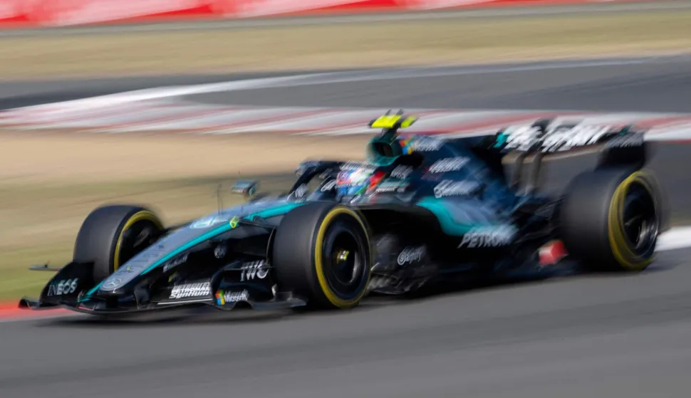 Mercedes' Italian driver Kimi Antonelli drives during the sprint qualifying session ahead of the Formula One British Grand Prix at the Silverstone motor racing circuit in Silverstone, central England, on July 3, 2026. (Photo by Ben STANSALL/AFP)