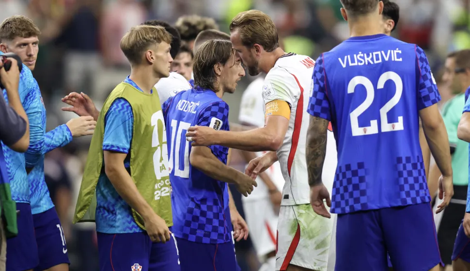 Dallas, 17.06.2026 - Utakmica 1. kola L skupine Svjetskoga nogometnoga prvenstva Engleska - Hrvatska. Na slici Luka Modrić, Harry Kane.foto HINA/ Daniel KASAP/ ds