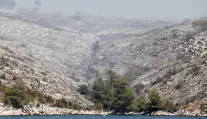 19.08.2021., Hvar - Pozar koji je sinoc izbio na Hvaru u blizini Starog Grada je pod kontrolom. Policija je privela dvije osobe koje se dovodi u vezu s pozarom koji je buknuo u uvali Stupisce na rtu Kabal.rrPhoto: Marin Tironi/PIXSELL