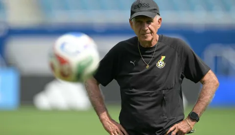 Ghana's Portuguese head coach Carlos Queiroz leads an MD-1 training session at the Sporting KC Stadium in Kansas City on July 2, 2026, on the eve of the 2026 World Cup round of 32 football match between Colombia and Ghana. (Photo by JUAN MABROMATA/AFP)