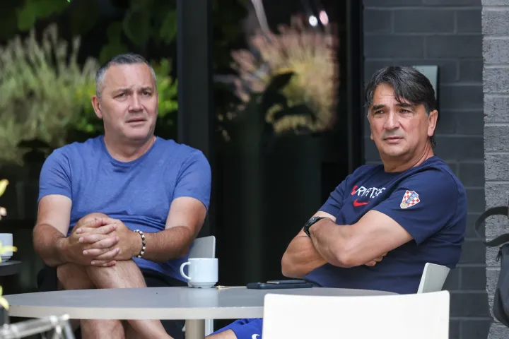 20.06.2026., Alexandria, SAD - Izbornik hrvatske reprezentacije Zlatko Dalic i predsjednik Hrvatski nogometni savez, Marijan Kustic na terasi Hotela Satire u Alexandriji, gdje je smjestena hrvatska reprezentacija tijekom FIFA Svjetskog prvenstva 2026. godine. Photo: Igor Kralj/PIXSELL