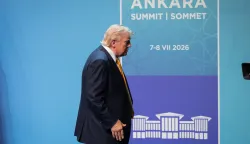 US President Donald Trump speaks to the press during a NATO (OTAN) Summit at Bestepe Presidential Compound in Ankara, Turkiye on July 8, 2026. The summit comes at a fraught time for the 77-year-old transatlantic alliance, with the US President demanding members make good on a pledge to ramp up defence spending as Washington takes a step back from Europe. Photo by Alexis Jumeau/ABACAPRESS.COM. Photo: Jumeau Alexis/ABACA/ABACA