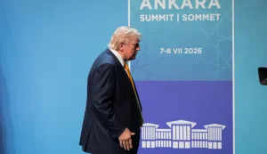 US President Donald Trump speaks to the press during a NATO (OTAN) Summit at Bestepe Presidential Compound in Ankara, Turkiye on July 8, 2026. The summit comes at a fraught time for the 77-year-old transatlantic alliance, with the US President demanding members make good on a pledge to ramp up defence spending as Washington takes a step back from Europe. Photo by Alexis Jumeau/ABACAPRESS.COM. Photo: Jumeau Alexis/ABACA/ABACA