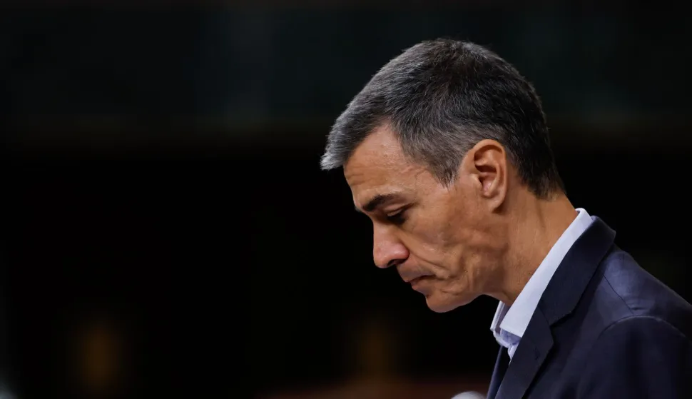 Spain's Prime Minister Pedro Sanchez delivers a speech to MPs in the lower house of parliament at the Congress of Deputies in Madrid on June 24, 2026. Spanish Prime Minister Pedro Sanchez on Wednesday dismissed allegations of "widespread corruption" against his Socialists after his ex-top aide was jailed for a graft scandal that risks toppling the government.Sanchez has repeatedly rejected calls to step down, arguing that his government should be judged on its record in office and its social and economic policies. (Photo by Oscar DEL POZO/AFP)