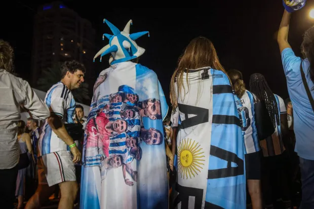 Argentina fans celebrate their team's victory in the World Cup quarterfinal match against Switzerland in Miami Beach, Florida, on July 11, 2026. (Photo by Giorgio Viera/AFP)