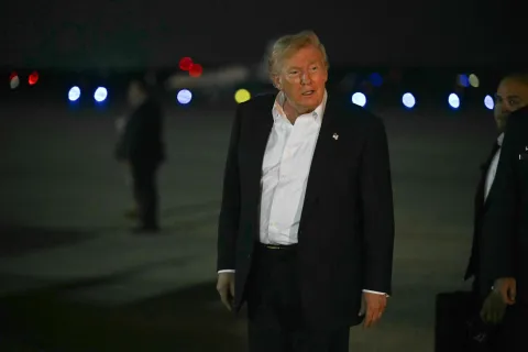 US President Donald Trump walks toward his motorcade after he arrived at Joint Base Andrews, Maryland on July 9, 2026. Trump is returning from the NATO Summit in Turkey. (Photo by SAUL LOEB/AFP)