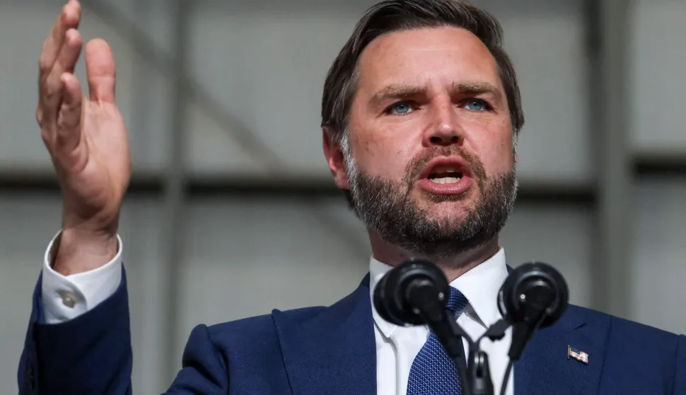 MILWAUKEE, WISCONSIN - JULY 08: U.S. Vice President JD Vance speaks at the 128th Air Refueling Wing Hangar on July 08, 2026 in Milwaukee, Wisconsin. Vance traveled to Milwaukee to deliver remarks on the Trump administration's anti-fraud initiatives. Scott Olson/Getty Images/AFP (Photo by SCOTT OLSON/GETTY IMAGES NORTH AMERICA/Getty Images via AFP)