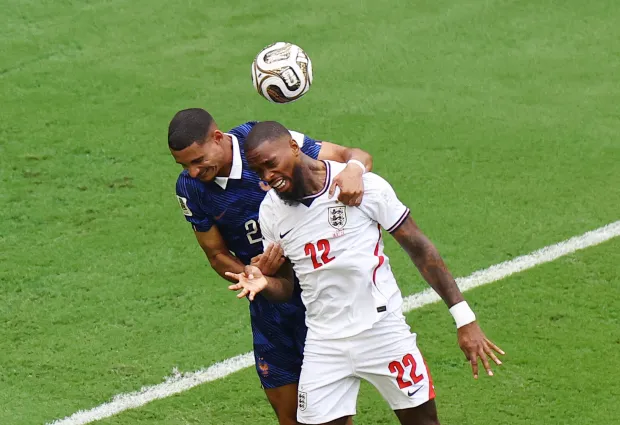 Soccer Football - FIFA World Cup 2026 - Bronze Final - France v England - Miami Stadium, Miami Gardens, Florida, U.S. - July 18, 2026 England's Ivan Toney in action with France's Maxence Lacroix REUTERS/Marco Bello Photo: MARCO BELLO/REUTERS