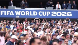 PHILADELPHIA, PENNSYLVANIA - JUNE 22: A general view as Iraq Football Association President Younis Mahmoud and FIFA President Gianni Infantino attend the FIFA World Cup 2026 Group I match between France and Iraq at Philadelphia Stadium on June 22, 2026 in Philadelphia, Pennsylvania. Kevin C. Cox/Getty Images/AFP (Photo by Kevin C. Cox/GETTY IMAGES NORTH AMERICA/Getty Images via AFP)