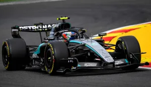 Mercedes' Italian driver Kimi Antonelli takes part in the second practice session at the Spa-Francorchamps circuit, in Spa, ahead of the Formula One Belgian Grand Prix, on July 17, 2026. (Photo by JOHN THYS/AFP)