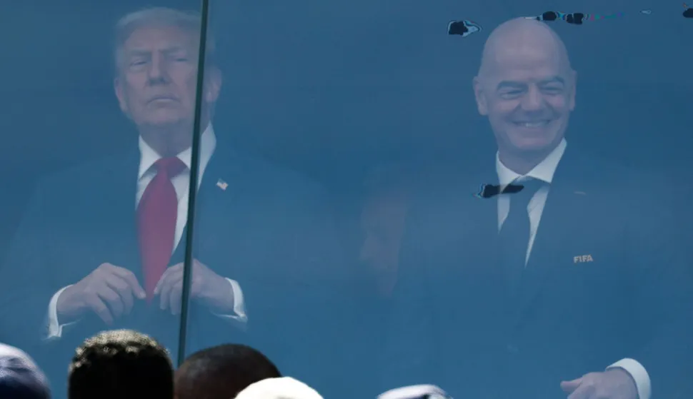 US President Donald Trump (L) and FIFA President Gianni Infantino attend the 2026 World Cup football tournament final match between Spain and Argentina at the New York/New Jersey Stadium in East Rutherford on July 19, 2026. (Photo by FRANCK FIFE/AFP)