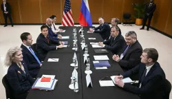 Russia's Foreign Minister Sergey Lavrov (centre R) attends a meeting with US Secretary of State Marco Rubio (centre L) on the sidelines of the Association of Southeast Asian Nations (ASEAN) Foreign Ministers Meeting in Pasay, Metro Manila on July 23, 2026. (Photo by Brendan SMIALOWSKI/POOL/AFP)