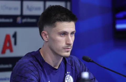 Zagreb,27.07.2026 -Održana je konferencija za medije GNK Dinama uoči uzvratne utakmice 3. kola kvalifikacija UEFA Lige prvaka GNK Dinamo - FC Thun.Na slici Mateo Lisica.Foto HINA/Tomislav Pavlek/tp