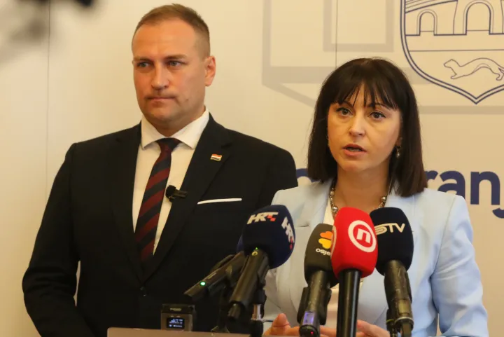 Osijek, 31. 07. 2026, Županijska 4, Ministar David Vlajčić, sastanak o Afričkoj svinjskoj kugi, ASK. Ministar, Ministar, David Vlajčić i županica Nata&scaron;a Trami&scaron;ak.snimio GOJKO MITIĆ
