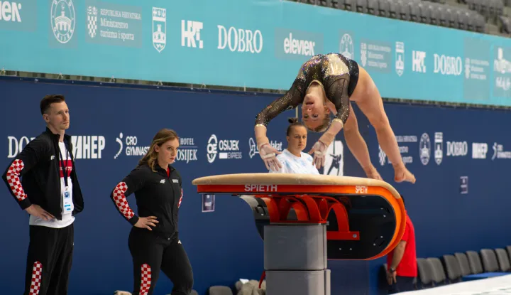 Osijek, 9. 4. 2026., DOBRO World Cup - kvalifikacije, Dvorana Gradski vrtMila Prpić; Dobro World Cup; gimnastika; sport; sporta&scaron;i; svjetski kup; gimnastičari; natjecatelji; kvalifikacije
